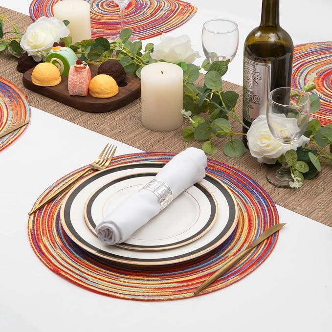 SHACOS Round Braided Placemats Set of 4 Variegated Colorful Placemats - Image 4