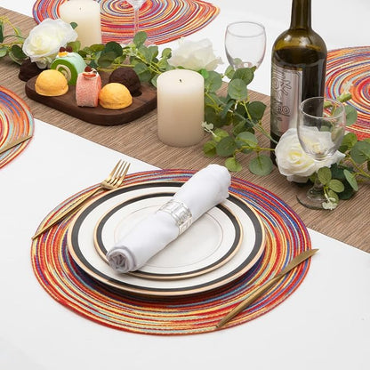 SHACOS Round Braided Placemats Set of 4 Variegated Colorful Placemats - Image 4
