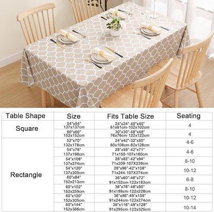 Smiry Rectangle Table Cloth, Waterproof Vinyl Tablecloths with Flannel Backing for Rectangle Tables, Wipeable Spillproof Plastic Tablecloth for Dining, Camping, Indoor and Outdoor (54"x78", Khaki)