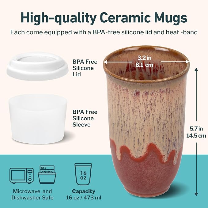 NOVA CERAMICS Travel Coffee Cup– Travel Coffee Tumbler – On the Go Coffee Mug – - Image 3