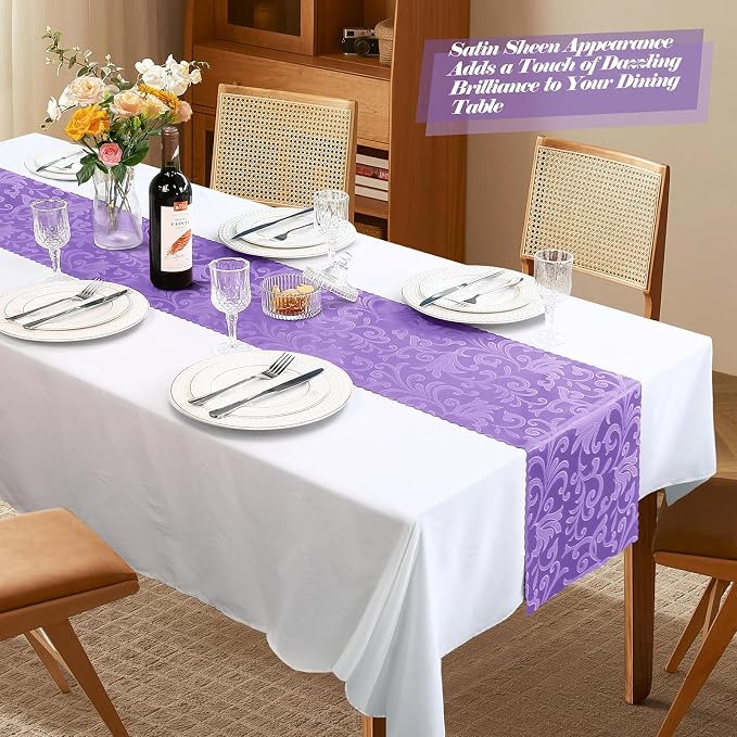 MILVOWOC Lilac Satin Table Runner, 4 Pack, 12 x 72 Inch | Jacquard Damask - Image 4