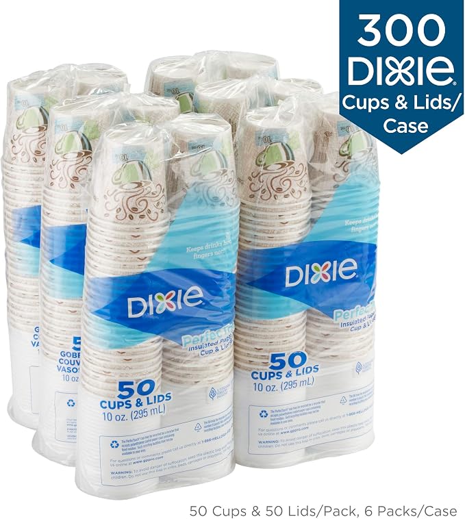 Dixie PerfecTouch 10 oz Paper Coffee Cups and Lids By GP PRO, Coffee Haze Design - Image 3