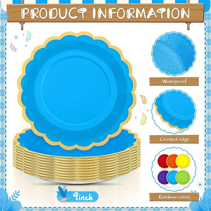 96 Pcs Rainbow Paper Plates 9 Inch Gradient Scalloped Paper Plates Disposable Dinner Dessert for Birthday Wedding Bridal Party Supplies, 6 Colors