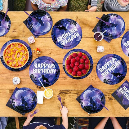 96 Pcs Wolf Birthday Party Galaxy Wolf Decorations, Serves 24 | Black Purple - Image 7