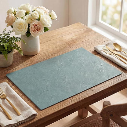 Artoid Mode Blue Faux Leather Placemats Set of 6, 12x18 Inch Waterproof Wipeable Heat Resistant Vinyl Place Mats, Reversible Table Mats for Winter Kitchen Dining Decor