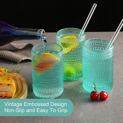 ZMOWIPDL Drinking Glasses Set of 6, 15 oz Lake Blue Hobnail Glass Cups | - Image 7