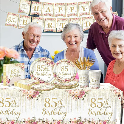 85th Birthday Party Tableware, Includes Plates, Tablecloth - Image 2