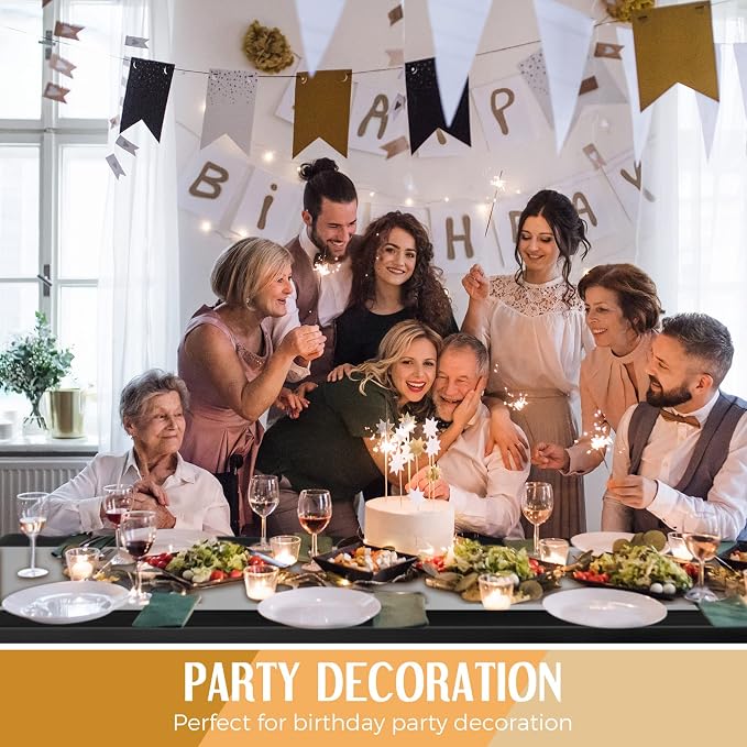 8 Pack Black and Silver Disposable Plastic Tablecloths and Satin Table Runner - Image 5