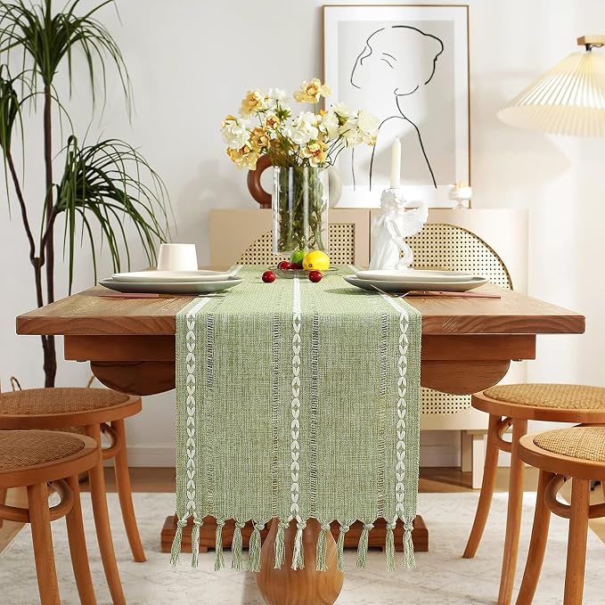 Rustic Boho Table Runner, Linen Table Runner, Farmhouse Table Runners 48 Inches - Image 2