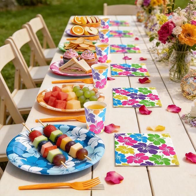 Hawaiian Luau Party Supplies, Tropical Hibiscus Disposable Tableware - Image 6