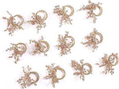 Copper Gold Beaded Napkin Ring Set of 12 - Elegant Beautiful Fancy Decorative Napkin Holder for Dining Table Décor, Easter, Farmhouse, Wedding, Party, Thanksgiving, Everyday Use