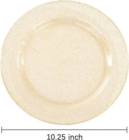 bUCLA 100PCS Gold Glitter Plastic Plates - 10.25inch Premium Plastic Glitter Disposable Dinner Plates - Ideal for Party & Thanksgiving