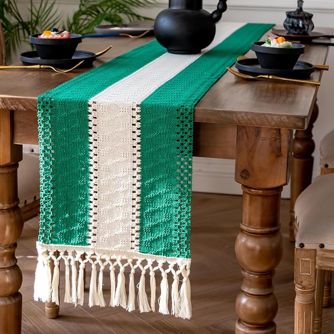 EMMTEEY Boho Table Runner with Tassels 72 Inches Long, Scratch & Heat Resistant by EMMTEEY