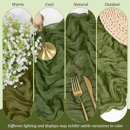 Pesonlook Cheesecloth Table Runner Olive Green, 10 Pack 17.7x108 inch, Long | - Image 6