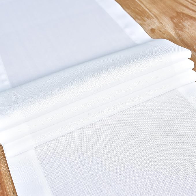 NEWISHER Farmhouse Rustic Faux Linen Solid White Table Runner 13x60inch | White - Image 5