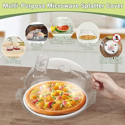 WENWELL Microwave Splatter Cover with Water Steamer,Protect Food Splashes,Dish Bowl Plate Serving Lid with Handle,BPA-Free,Clear Safe Plastic,Microwave Cover for Food,10 Inch