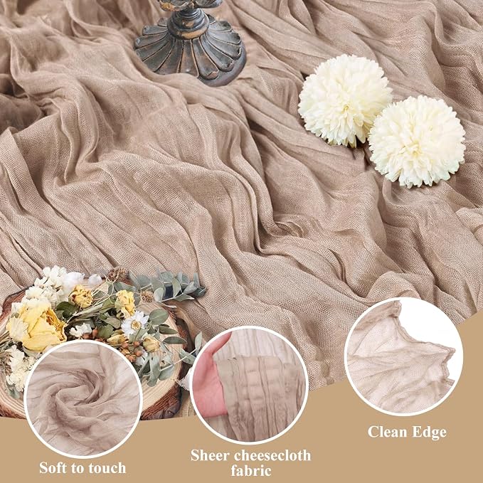 Asee'm 12pcs Nude Pink Cheesecloth Table Runner Summer Boho Rustic 10FT | Fall - Image 3