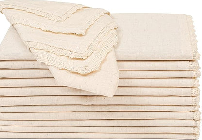 Lightnpro Cloth Dinner Napkins in Cotton Flax Fabric with Lace & Tailored Mitered Corners – 18x18 Inch Set of 12, Wedding, Baby Shower & Cocktail Napkin, Machine Washable Fabric Napkins Natural Color