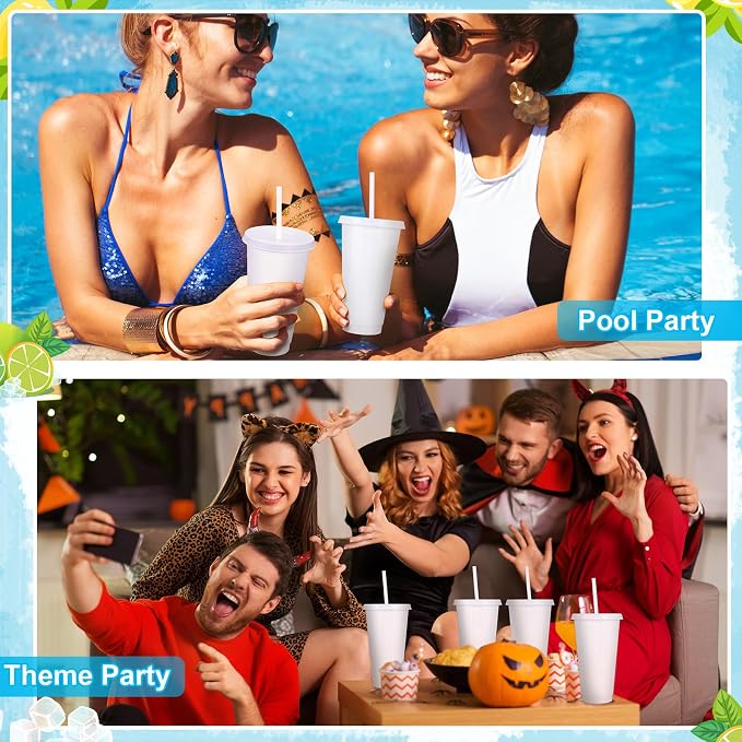 24 Pack Plastic Tumblers With Lids and Straws, Reusable 24 oz Colorful Cups - Image 7