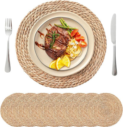13.8'' Round Woven Placemats Set of 8, Boho Wicker Chargers, Terrekraft | by TerrekraftMakeLuxuryTraysAffordable