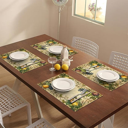 Fruit Placemats Set of 4, Fruits Grape Table Mats, Washable Place Mats for Home Party Indoor Kitchen Dining Table Decoration 12x18 Inch