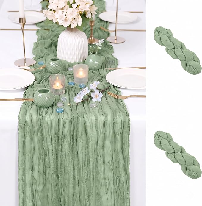 2 Pack Sage Green Cheesecloth Table Runner 17x108 Inch Boho Rustic Semi Sheer by Unknown
