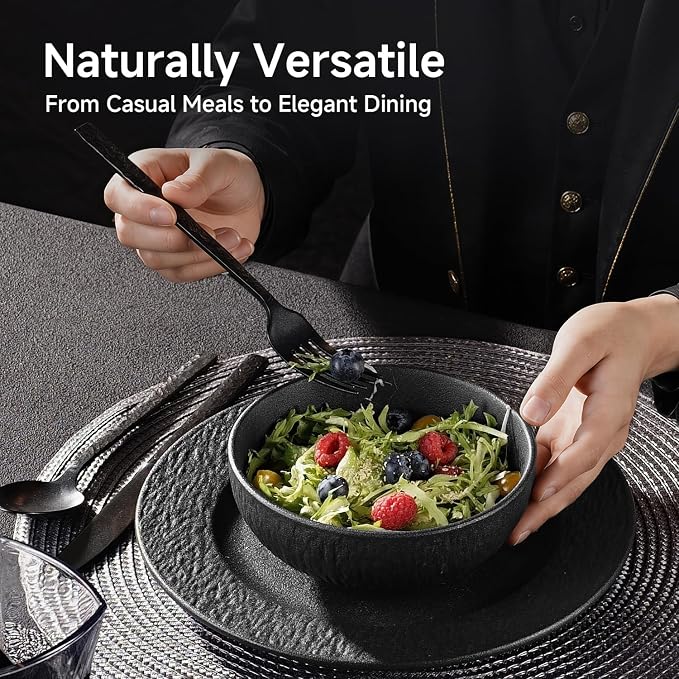 Bowl Set of 6, 20.4 oz Matte Marble Pattern Stoneware Soup Bowls | Black - Image 4