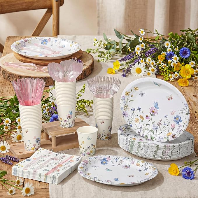350 Pcs Wildflower Oval Paper Plates Set - Image 2