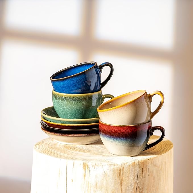Porcelain Coffee Cup with Saucer Spoon Set, Vintage Design Ceramic Latte Art - Image 7