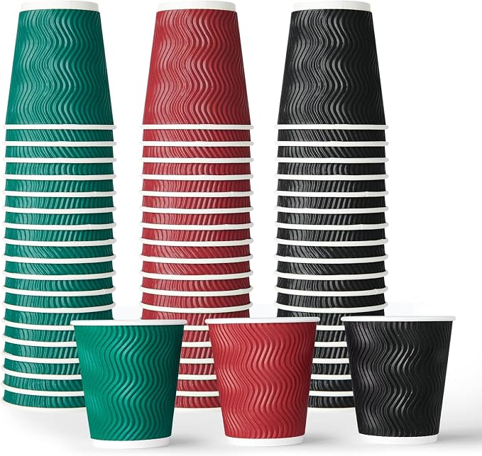 MUCHII 10 oz Insulated Paper Coffee Cups, Disposable, Ripple Design by MUCHII