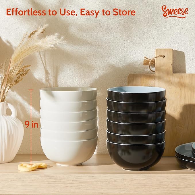 Sweese Porcelain Bowls Set of 6, 20oz Lightweight Round Cereal Bowls Set - Image 6