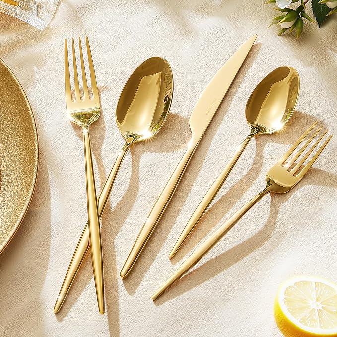 18/10 Silverware Set for 4, 20 Piece Gold Stainless Steel Flatware Cutlery | - Image 6
