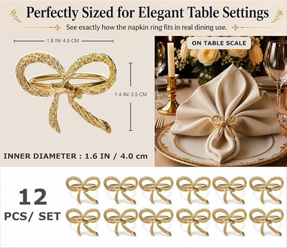Gold Napkin Rings Set of 12 – Elegant Bow Design – Decorative Napkin Ring - Image 2