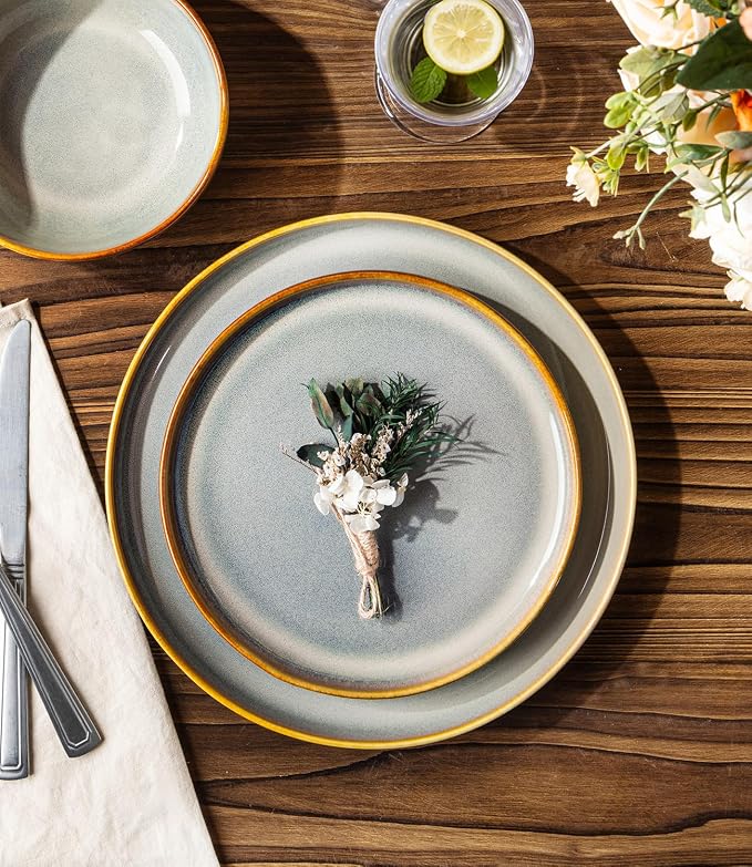 Ceramic Dinnerware Set for 4, 12-Piece Plates and Bowls Set | Handmade Reactive - Image 3