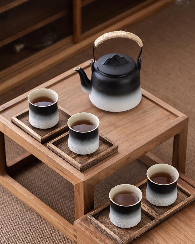 ZENS Japanese Tea Set with 4 Cups, 33.8oz Ceramic Infuser Pot - Image 6