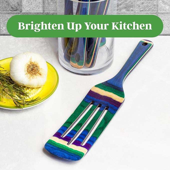 Baltique Mumbai Collection 13" Wooden Spurtle Spatula – Colorful Birch Wood - Image 4