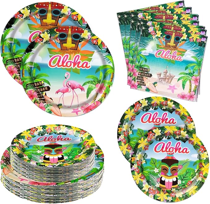 180PCS Hawaiian Aloha Plates and Napkins Party Supplies Serve 60 | Disposable by Osonm