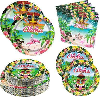 180PCS Hawaiian Aloha Plates and Napkins Party Supplies Serve 60 | Disposable by Osonm
