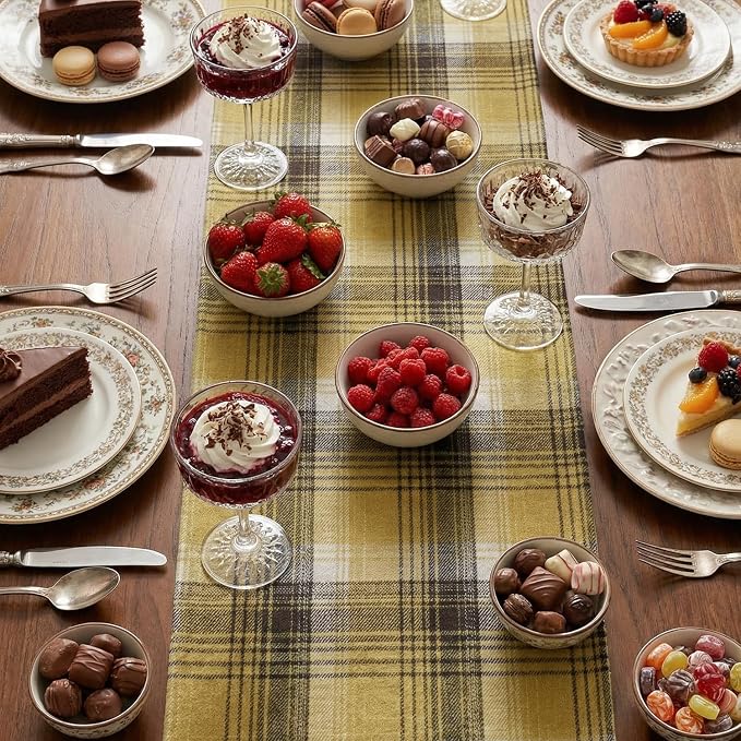 Artoid Mode Yellow Brown Farmhouse Plaid Spring Table Runner, Winter Rustic - Image 5