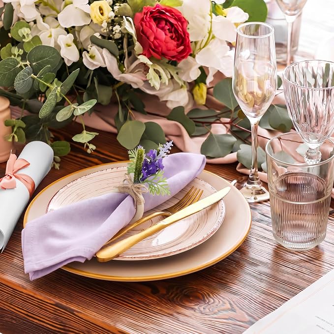 Flower Napkin Rings Set of 12 Wooden Purple Lavender Flowers Handmade Napkin - Image 5