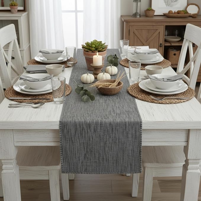 Dining Table Runner with Decorative Stitch at Edge Short Dresser Scarf Dining - Image 6