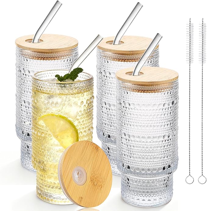 Hobnail Drinking Glasses 16 oz, 4 Pack Vintage Hobnail Glassware, Kitchen Cups by Elitrivox