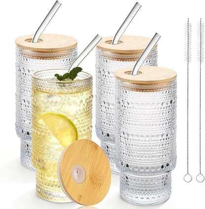 Hobnail Drinking Glasses 16 oz, 4 Pack Vintage Hobnail Glassware, Kitchen Cups by Elitrivox