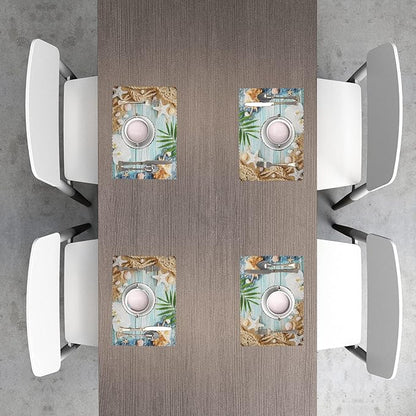 Beach Placemats Set of 4 for Dining Table Nautical Coastal Starfish Place Mats Summer Washable Table Mats Kitchen Decor Cloth Placemats 12x18 inch