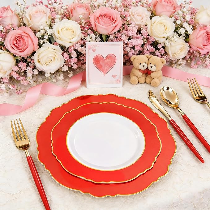 60pcs Red Plastic Plates Disposable - Image 6
