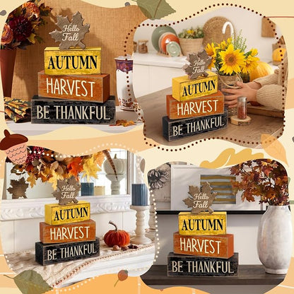 Moucuny 4 Pcs Fall Decor Wooden Maple Leaf Decoration Thanksgiving Tiered Tray - Image 5