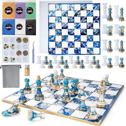 HeyClear Chess Set Resin Molds, Chess Board Silicone Molds & 16PCS 3D Full Size by HeyClearResin
