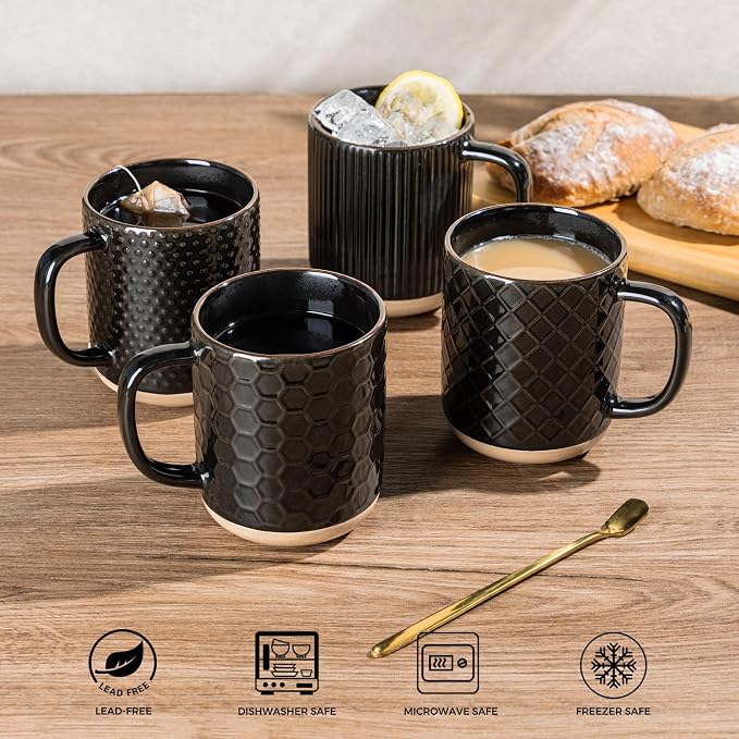 GBhome Coffee Mugs Set of 4, 12 oz Black Coffee Cups - Image 5