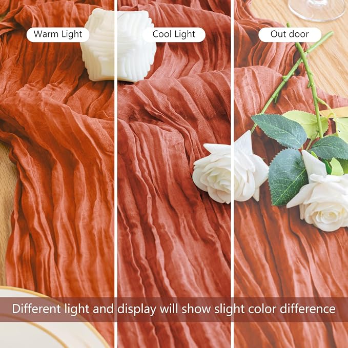 Cheesecloth Table Runner 10FT Terracotta Boho Gauze Rustic Sheer Runners | - Image 5