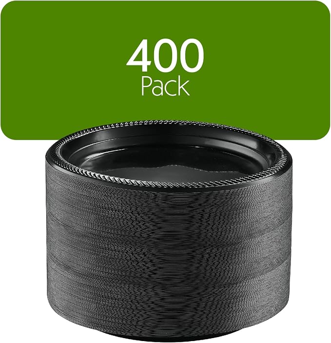 PLASTICPRO 400 PCS Black Plastic Plates Light Weight 9 Inch Plastic Dinner - Image 7